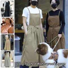 Long Lightweight Waterproof Apron with Pockets for Beauty Salon Nail Oil-proof Pleated Women's Kitchen Apron Anti-hair Pet Apron