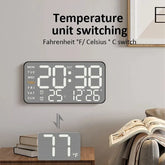 Mirror Brushed Finish Silent Wall Clock, Digital LED Display with Temperature Date Alarm, Modern Minimalist Decor for Bedroom