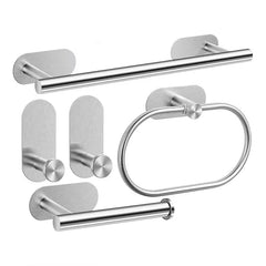 No Drilling Stainless Steel Towel Bar Paper Holder Self-adhesive Towel Ring Robe Hook Matte Black Silver Bathroom Accessory Set