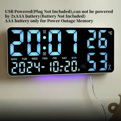 Large Digital Wall Clock with 7Colors Mood Light 2 Alarm TEMP Humidity Date Table Clock 12/24H Timing Countdown LED Alarm Clock