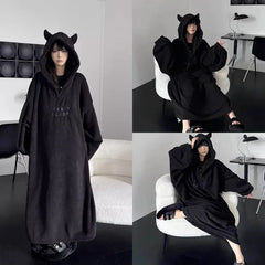 Thickened padded pajamas Solid color Homewear Loose oversized hooded Dresses Imp couple robe Fall and winter one-piece Sleepwear