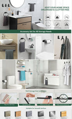 No Drilling Stainless Steel Towel Bar Paper Holder Self-adhesive Towel Ring Robe Hook Matte Black Silver Bathroom Accessory Set