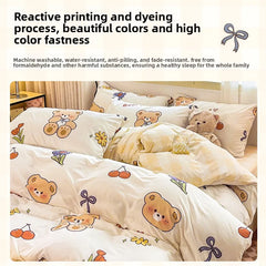 Washed Cotton Bedding Set Single Bed Three Piece Set Student Dormitory Pure Color Four Piece Set Bed Sheet Duvet Cover Quilt