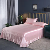 Luxury Mulberry Silk Bed Sheets and Pillow Cases Set Queen King Size Solid Satin Flat Bed Sheet Set European Soft Double Bedding