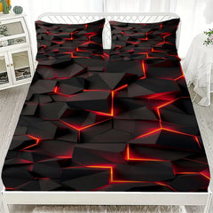 3pcs Fitted Sheet Set Visual Geometry Dizziness Print 100% Polyester Breathable Bedding Set for Home Decor with 2 Pillowcases