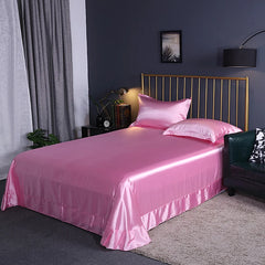 Luxury Mulberry Silk Bed Sheets and Pillow Cases Set Queen King Size Solid Satin Flat Bed Sheet Set European Soft Double Bedding