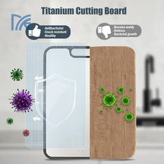 Double Sided Food Grade Cutting Board Kitchen, Pure Titanium & Wheat Straw PP Surface, Easy Clean (1PC)