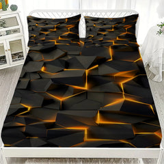 3pcs Fitted Sheet Set Visual Geometry Dizziness Print 100% Polyester Breathable Bedding Set for Home Decor with 2 Pillowcases