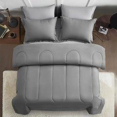 7-Piece Bed in a Bag Comforter Set with Sheets, Pillowcases, and Shams - Reversible Down Alternative Duvet Cover in Grey