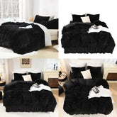 Queen Size Plush Faux Fur Comforter Set, 3-Piece Velvet Bedding with 1 Blanket and 2 Pillowcases