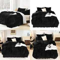 Queen Size Plush Faux Fur Comforter Set, 3-Piece Velvet Bedding with 1 Blanket and 2 Pillowcases