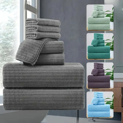 8 Pcs Bath Towel Set - 4 Washcloths, 2 Face Towels & 2 Bath Towels -