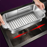 Stainless steel telescopic sink filter basket, adjustable length, used for cleaning fruits, draining spaghetti and dishes