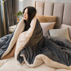 Wool Throw Blanket Keep Warm Winter Bed Blankets Double Sided Queen Duvet