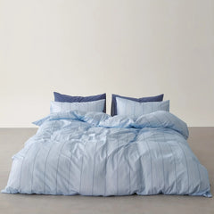 All-Cotton Light Blue Nordic Minimalist Style Line Print Duvet Cover Three-Piece Set