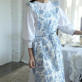 Long Print Water-resistant Cotton Ruffled Kitchen Apron with Pockets