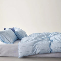 All-Cotton Light Blue Nordic Minimalist Style Line Print Duvet Cover Three-Piece Set