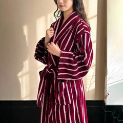 Retro Plaid 100% Cotton Bathrobe Super Soft Absortion Hooded Bathrobe