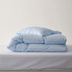 All-Cotton Light Blue Nordic Minimalist Style Line Print Duvet Cover Three-Piece Set