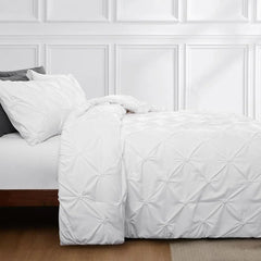 Battilo Pinch Pleated Duvet Cover Set Solid Quilt Cover with 2PCS Pillowcases