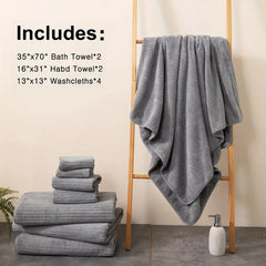 8 Pcs Bath Towel Set - 4 Washcloths, 2 Face Towels & 2 Bath Towels -