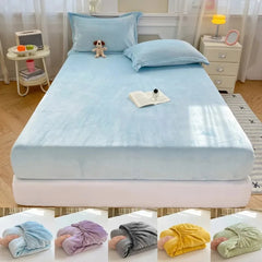 Autumn Winter Warm Fitted Bed Sheet Flannel Soft Comfortable Queen Bed Sheets Thicked Coral Fleece Mattress Cover Plush Bedsheet