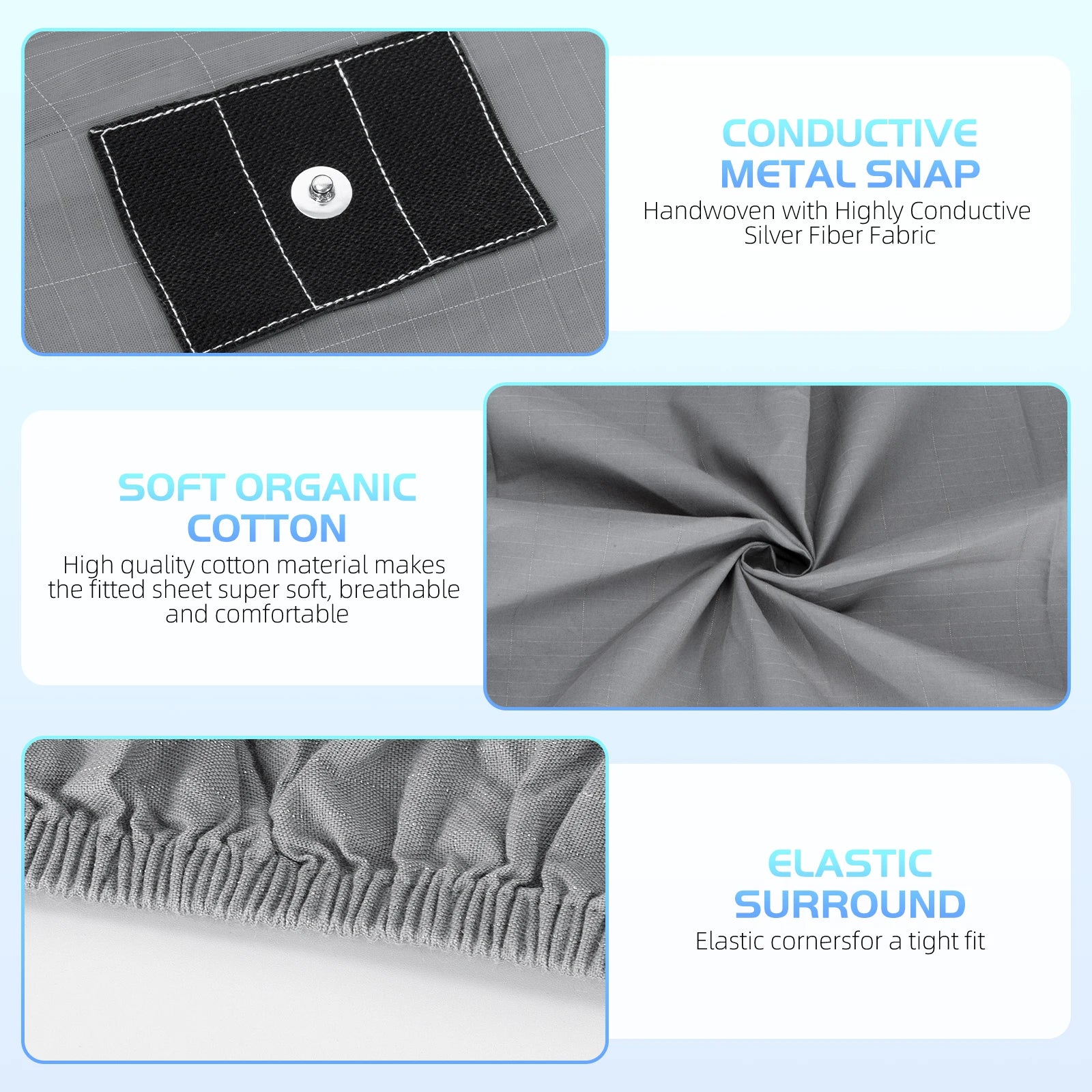 HLLBLL Grounding Sheet, 90% Organic Cotton+10% Pure Silver Organic Fitted Grounded Sheet for Improved Sleep