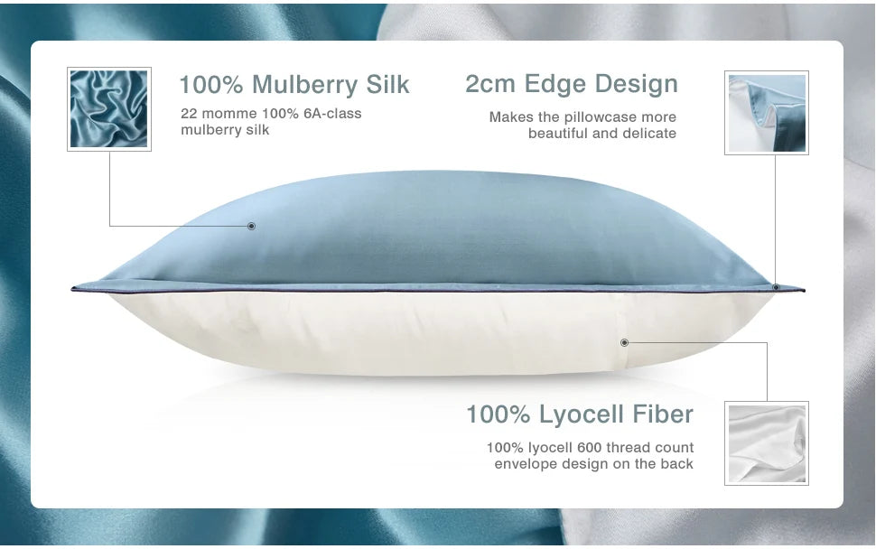 DISANGNI 100% Natural Mulberry Silk Pillowcase for Hair and Skin - Front in Pure Silk & Back in Breathable Lyocell Fiber, 1 Pack