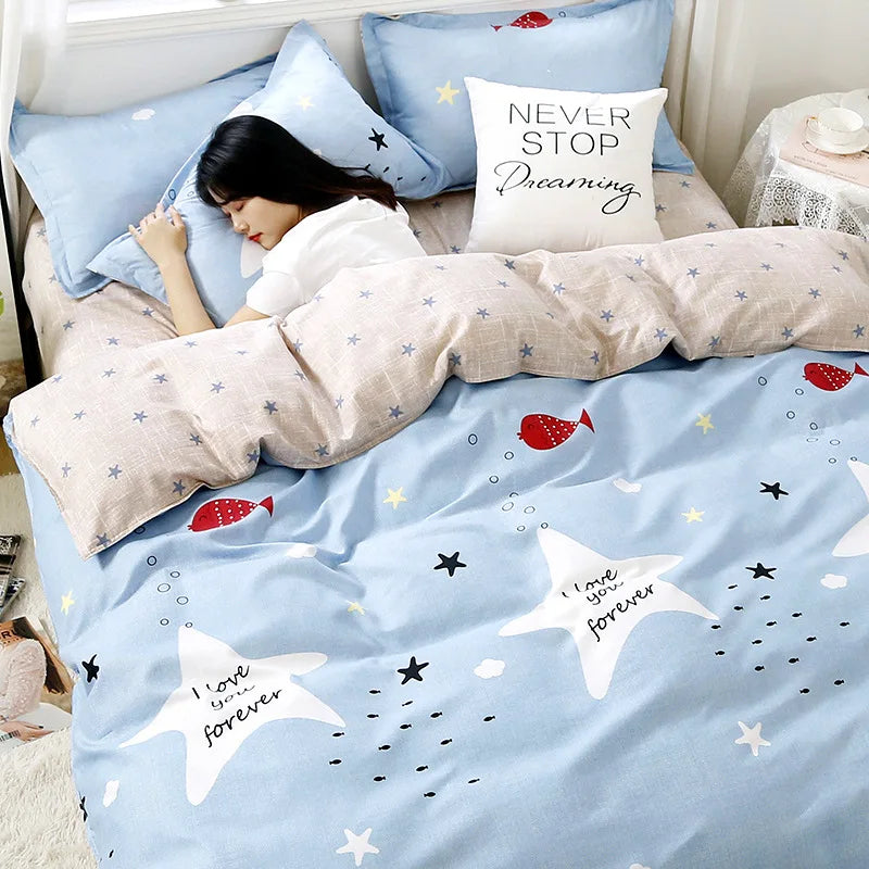 Daisy Printed King Size Duvet Cover Set with Sheets High Quality Washed Cotton Bedding Set Queen Home Bed Sets Comforter Covers