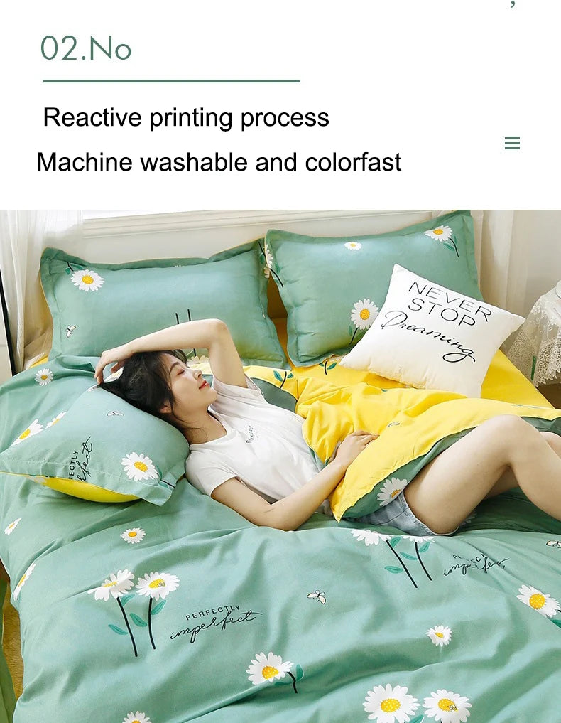 Daisy Printed King Size Duvet Cover Set with Sheets High Quality Washed Cotton Bedding Set Queen Home Bed Sets Comforter Covers