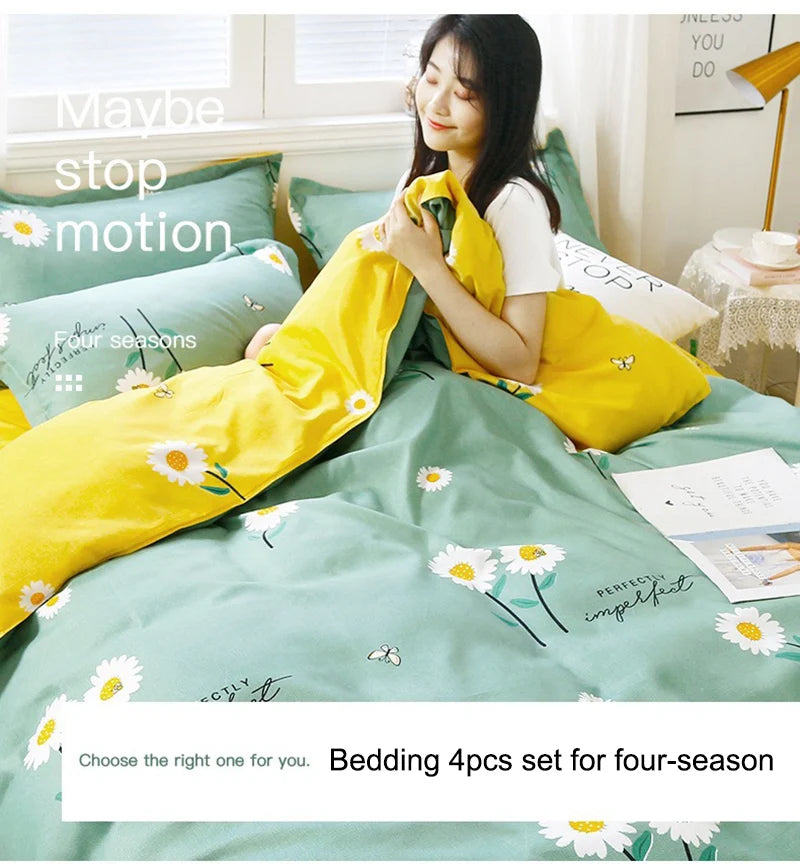 Daisy Printed King Size Duvet Cover Set with Sheets High Quality Washed Cotton Bedding Set Queen Home Bed Sets Comforter Covers