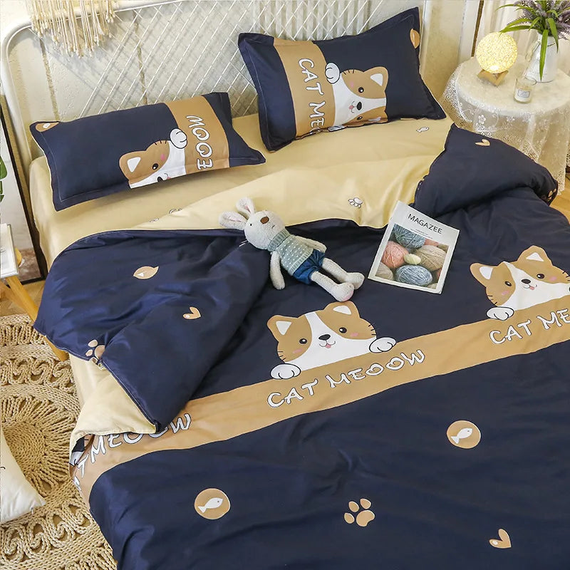 Daisy Printed King Size Duvet Cover Set with Sheets High Quality Washed Cotton Bedding Set Queen Home Bed Sets Comforter Covers