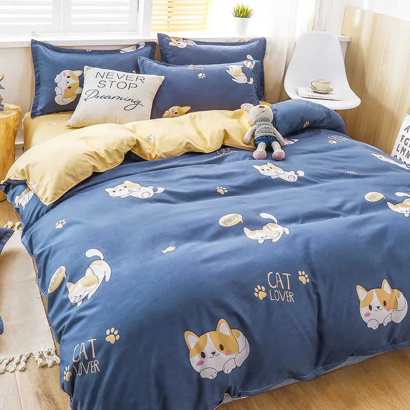 Daisy Printed King Size Duvet Cover Set with Sheets High Quality Washed Cotton Bedding Set Queen Home Bed Sets Comforter Covers