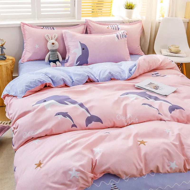 Daisy Printed King Size Duvet Cover Set with Sheets High Quality Washed Cotton Bedding Set Queen Home Bed Sets Comforter Covers