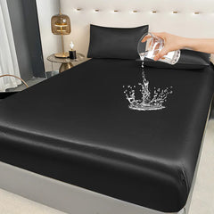 Waterproof Smooth Satin Fitted Sheet For Single Double Queen King Bed Silky Mattress Protector For Women Kids Family with Pet