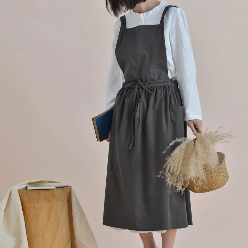 Long Lightweight Waterproof Oil Proof Anti Hair Pleated Apron With Pockets For Women Kitchen Beauty Salon Nail Pet