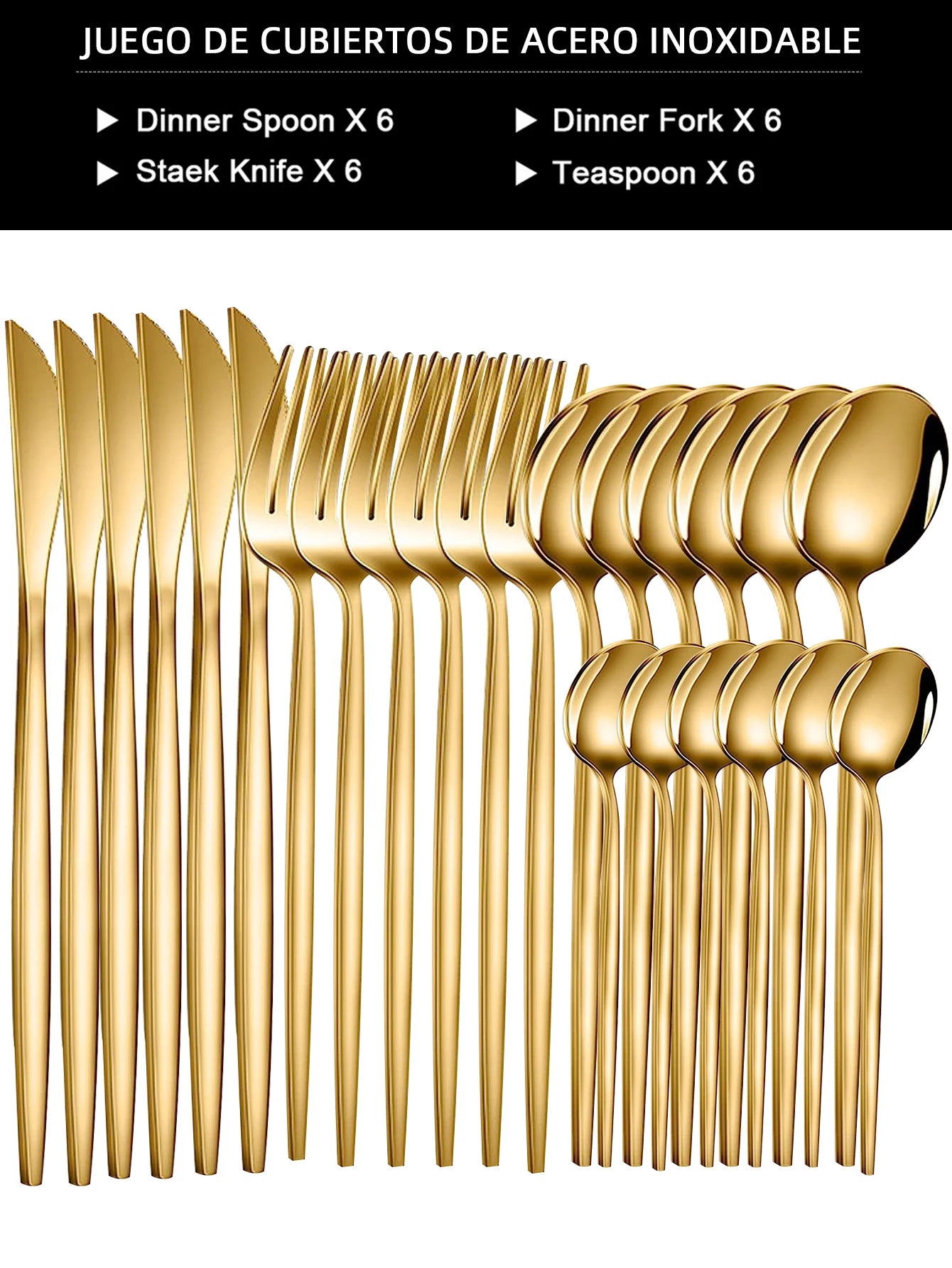 24pcs Dinnerware Set Stainless Steel Tableware Set Knife Fork Spoon Flatware Set Cutlery Set Knife Fork Spoon Tea Spoon