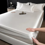 3 Pcs High End 100% Mulberry Silk Fitted Sheet Set with Pillowcase Luxury Solid Color Silk Bedsheet Soft Smooth Satin Bed Linen