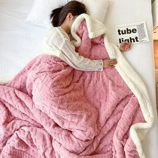 Soft Woolen Blanket for Bedding and Sofa, Warm Lamb Velvet Flannel Cover Blanket for Office, Air Conditioning and Nap