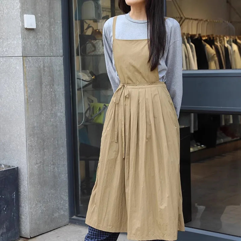 Long Lightweight Waterproof Apron with Pockets for Beauty Salon Nail Oil-proof Pleated Women's Kitchen Apron Anti-hair Pet Apron