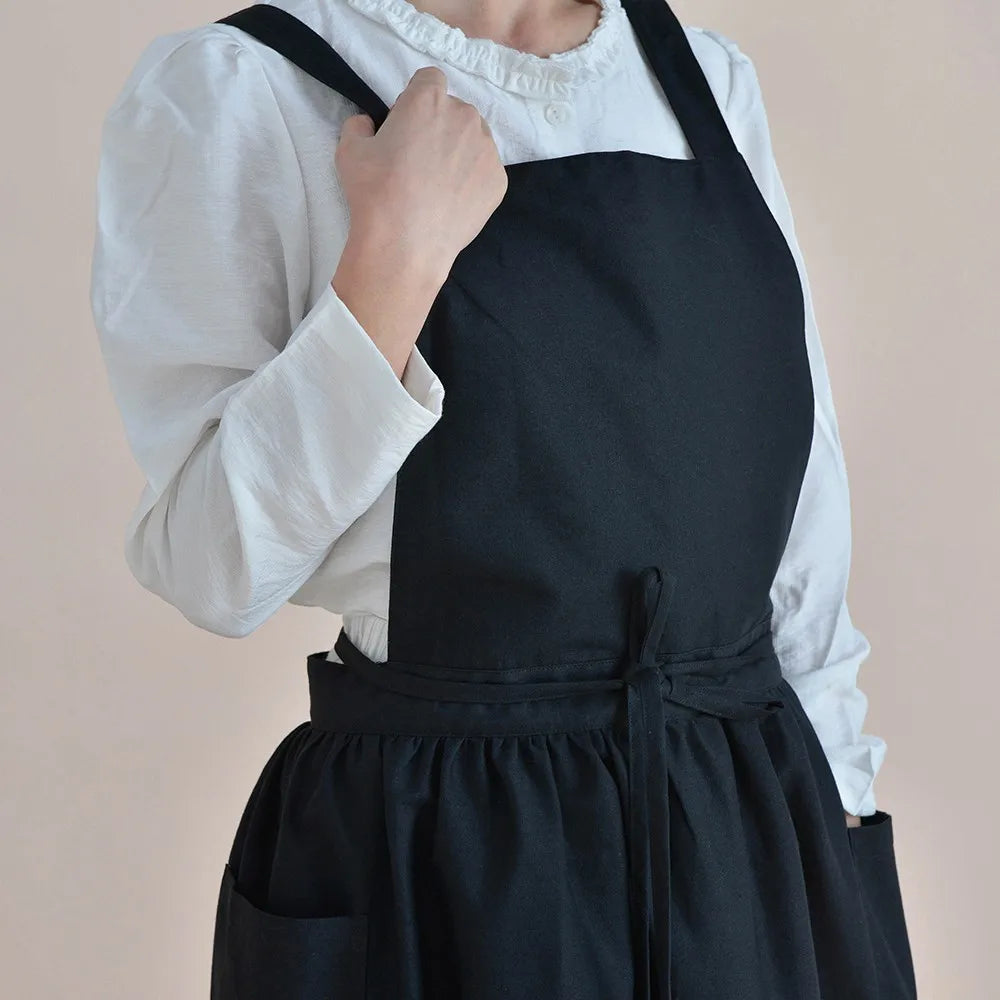 Long Lightweight Waterproof Oil Proof Anti Hair Pleated Apron With Pockets For Women Kitchen Beauty Salon Nail Pet