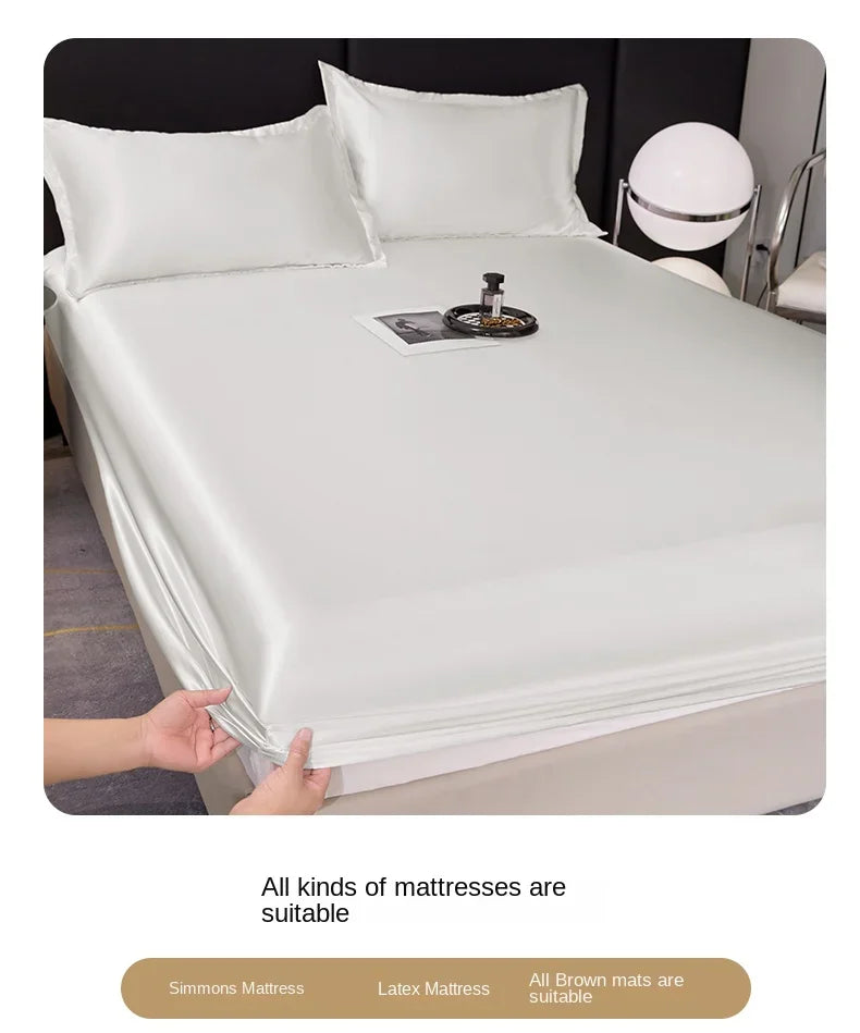Satin Rayon Fitted Sheet Solid Color Mattress Cover With Elastic Band Bed Sheet High-End Home Hotel Bedding Fit Sheet