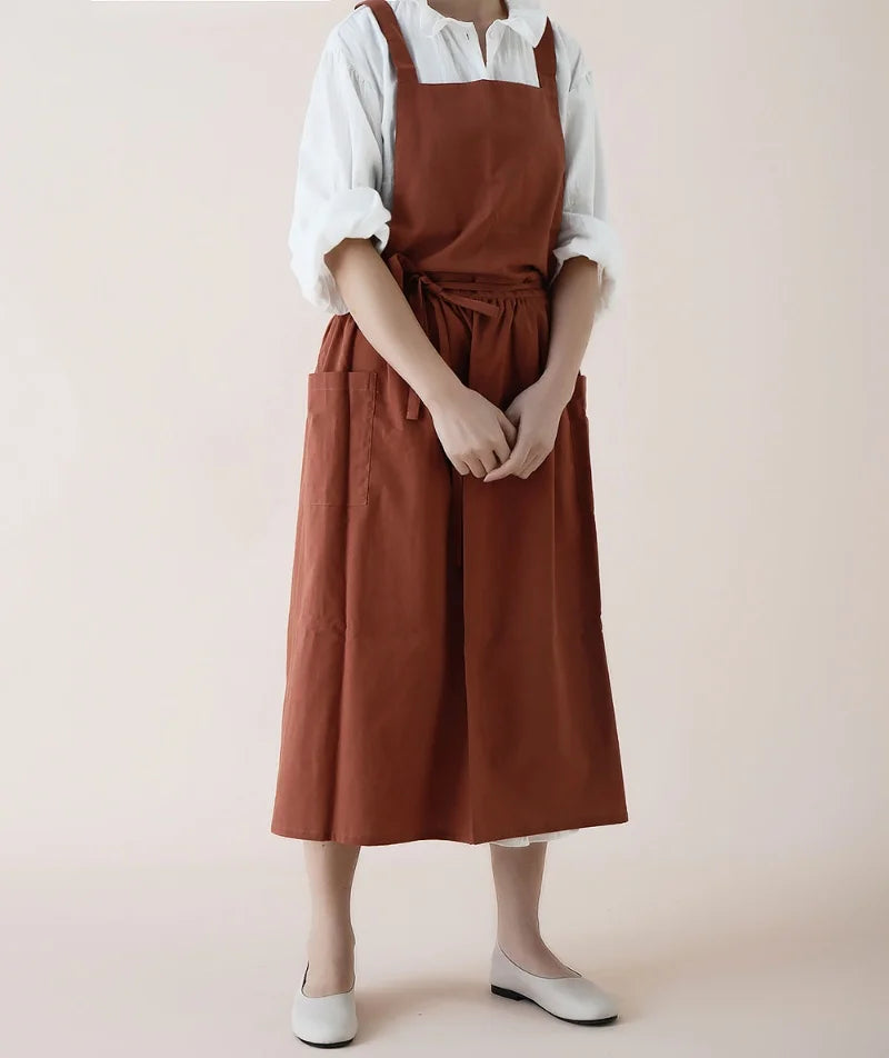 Long Lightweight Waterproof Oil Proof Anti Hair Pleated Apron With Pockets For Women Kitchen Beauty Salon Nail Pet