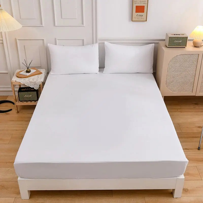 Kuup Polyester 3pcs Solid Color Queen Size Bedding Set - Fitted Sheet & Pillowcases with Elastic Band Mattress Cover