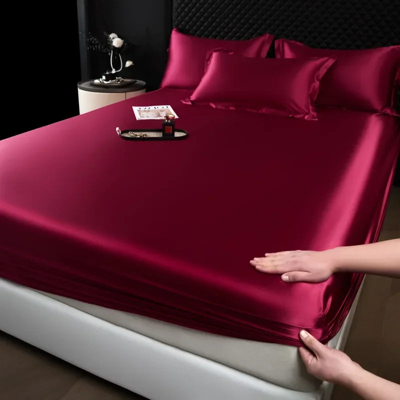 3 Pcs High End 100% Mulberry Silk Fitted Sheet Set with Pillowcase Luxury Solid Color Silk Bedsheet Soft Smooth Satin Bed Linen