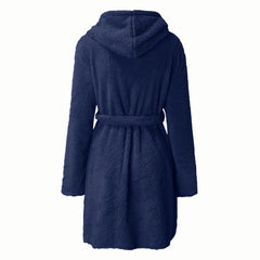 Autumn Winter Women Sexy Bath Robe Fluffy Plush Pyjamas Ladies Hooded Dressing Solid Color Gown Warm Bathrobe Female Loungewear