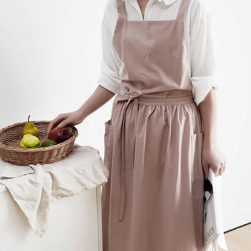 Long Lightweight Waterproof Oil Proof Anti Hair Pleated Apron With Pockets For Women Kitchen Beauty Salon Nail Pet