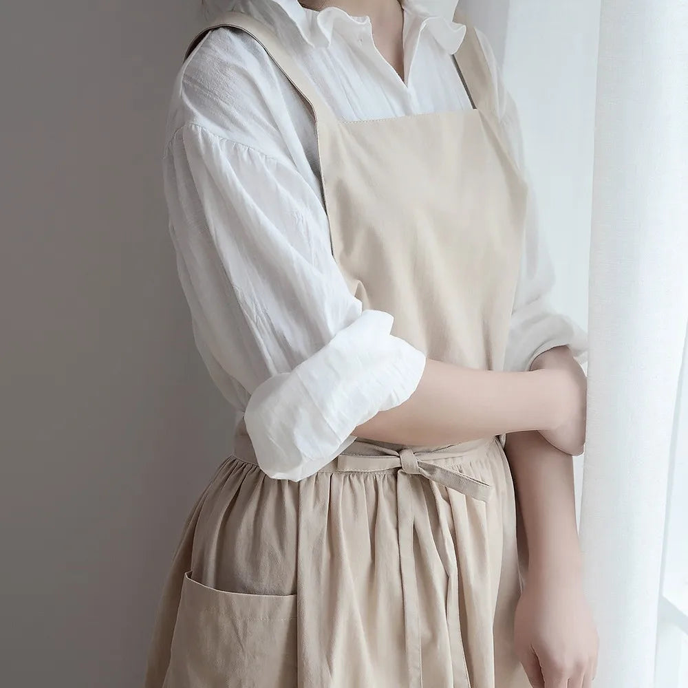 Long Lightweight Waterproof Oil Proof Anti Hair Pleated Apron With Pockets For Women Kitchen Beauty Salon Nail Pet