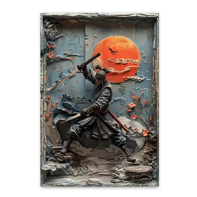 Japanese Ninja Warrior Poster Printing, Retro Character Canvas Wall Art, For Cafes, Bars, Clubs Home Decoration