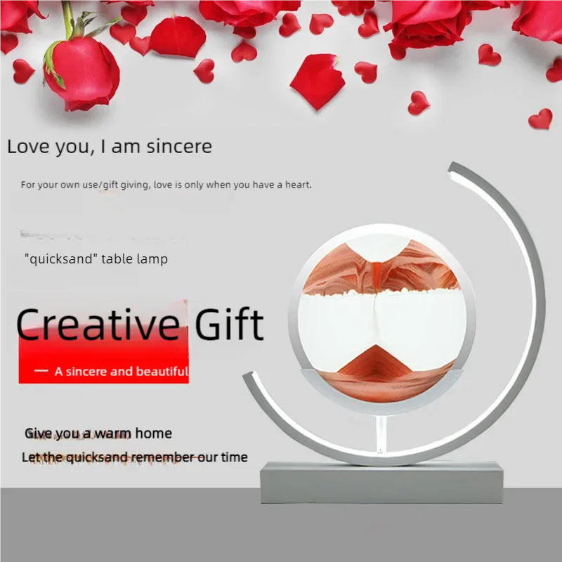 LED Moving Sand Art Table Lamp Quicksand Night Light 3D Sandscape Hourglass Bedside Lamps Flowing Sand Painting Home Decor Gifts